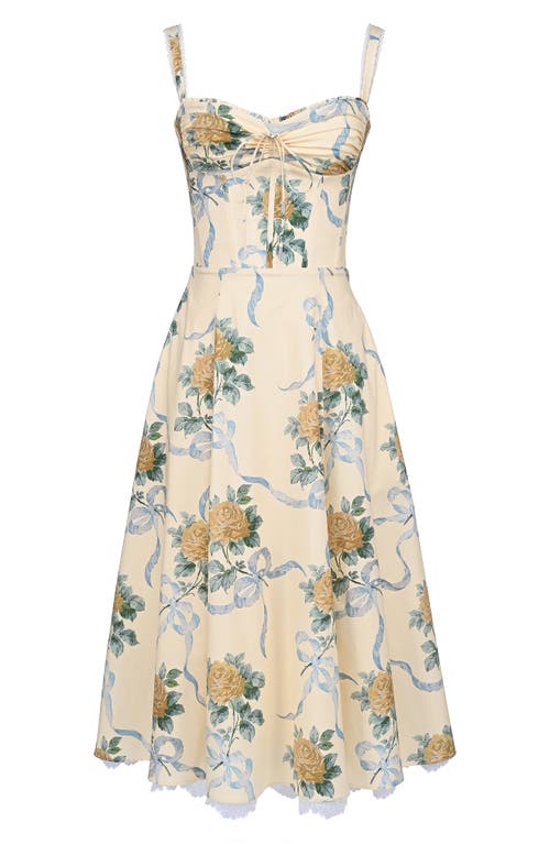 House Of Cb Rosalee Floral Stretch Cotton Petticoat Dress In Yellow Rose Print