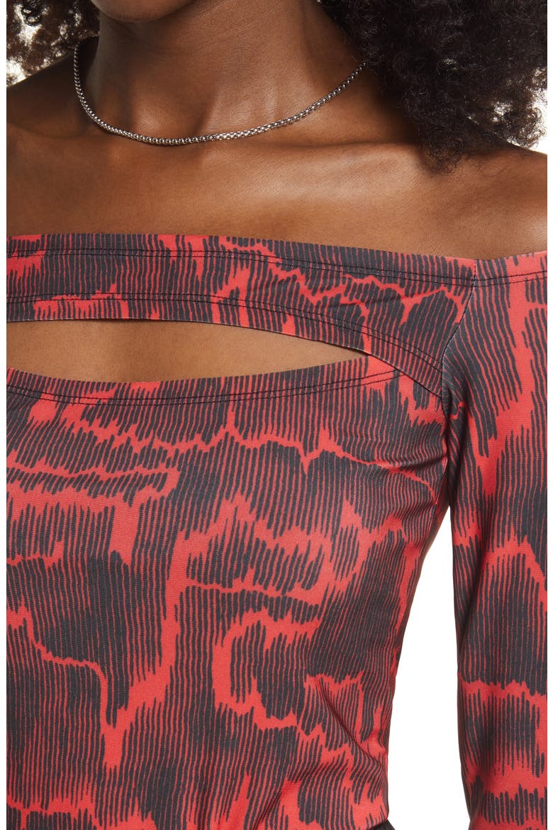 Off the Shoulder Cutout Top, Alternate, color, RED BLOOM ANIMAL CAMOUFLAGE