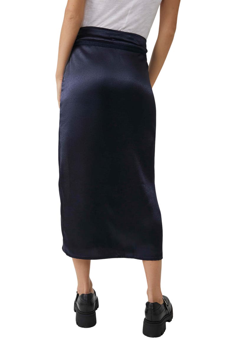 Dakota Side Slit Satin Midi Skirt, Alternate, color, NAVY