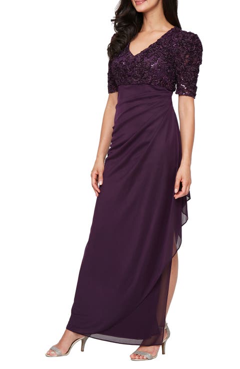 Embellished Short Sleeve Empire Waist Gown