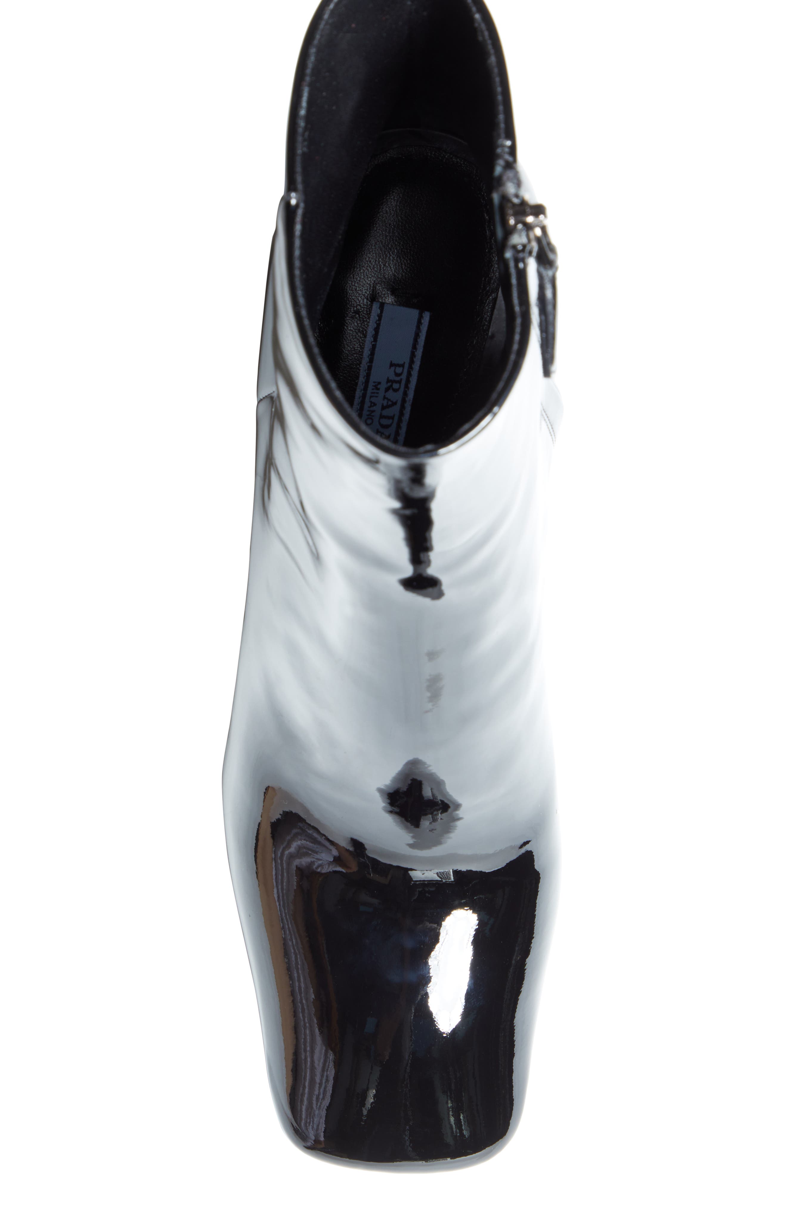 Prada Block Heel Patent Leather Bootie, Alternate, color, 