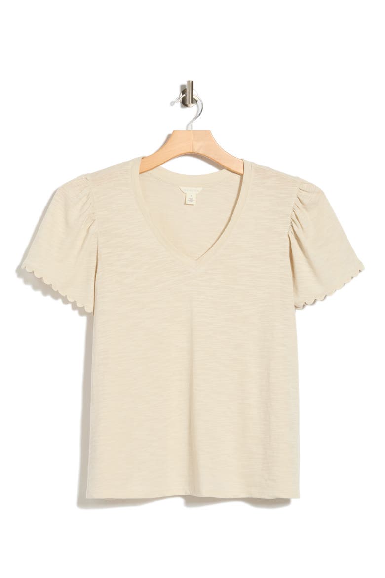 Scallop Trim T-Shirt, Main, color, BEIGE RAINY DAY