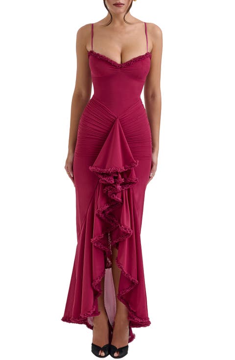 Gabbi Ruffle Mesh High-Low Cocktail Dress