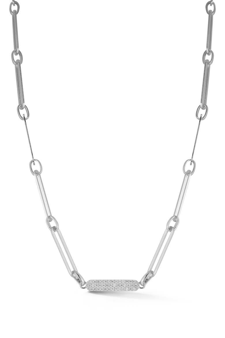 CZ Paper Clip Chain Necklace, Main, color, SILVER
