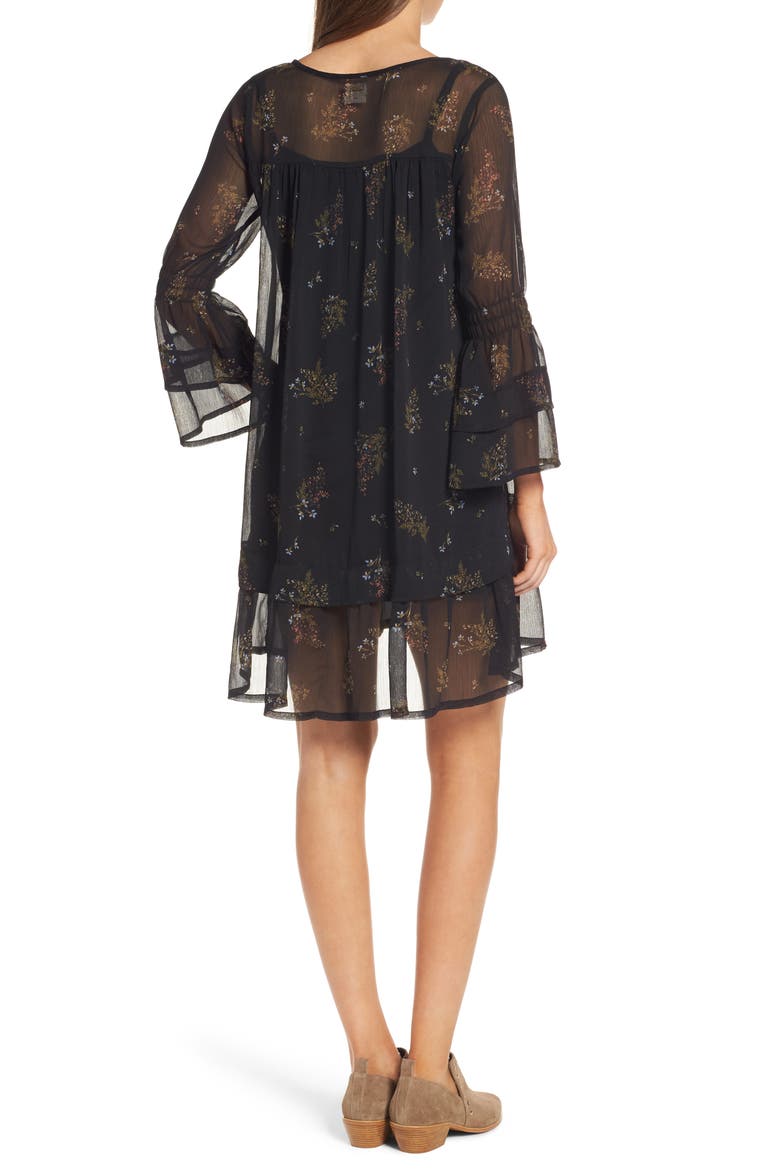 Susannah Bell Sleeve Dress, Alternate, color, JET WASH
