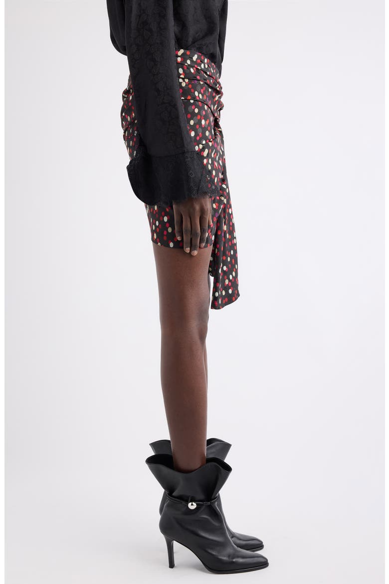 Ovia Polka Dot Asymmetric Gathered Miniskirt, Alternate, color, BLACK/ RED