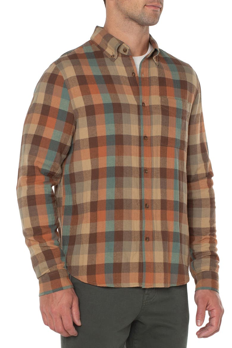 Plaid Button-Down Shirt, Alternate, color, TEAL/ RUST MULTI