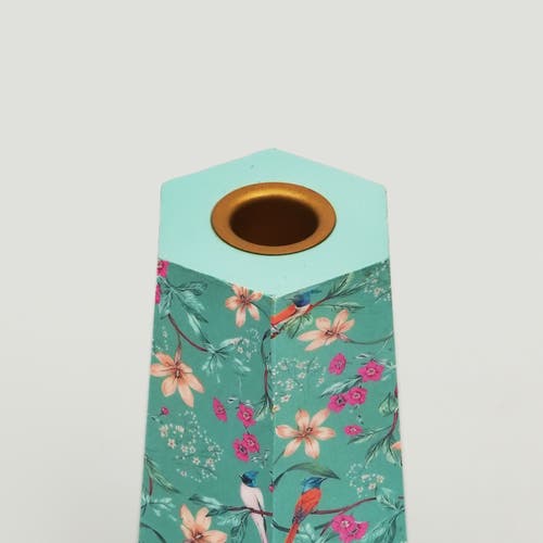 Mela Artisans Aqua Flora Hexagonal Candleholders In Green