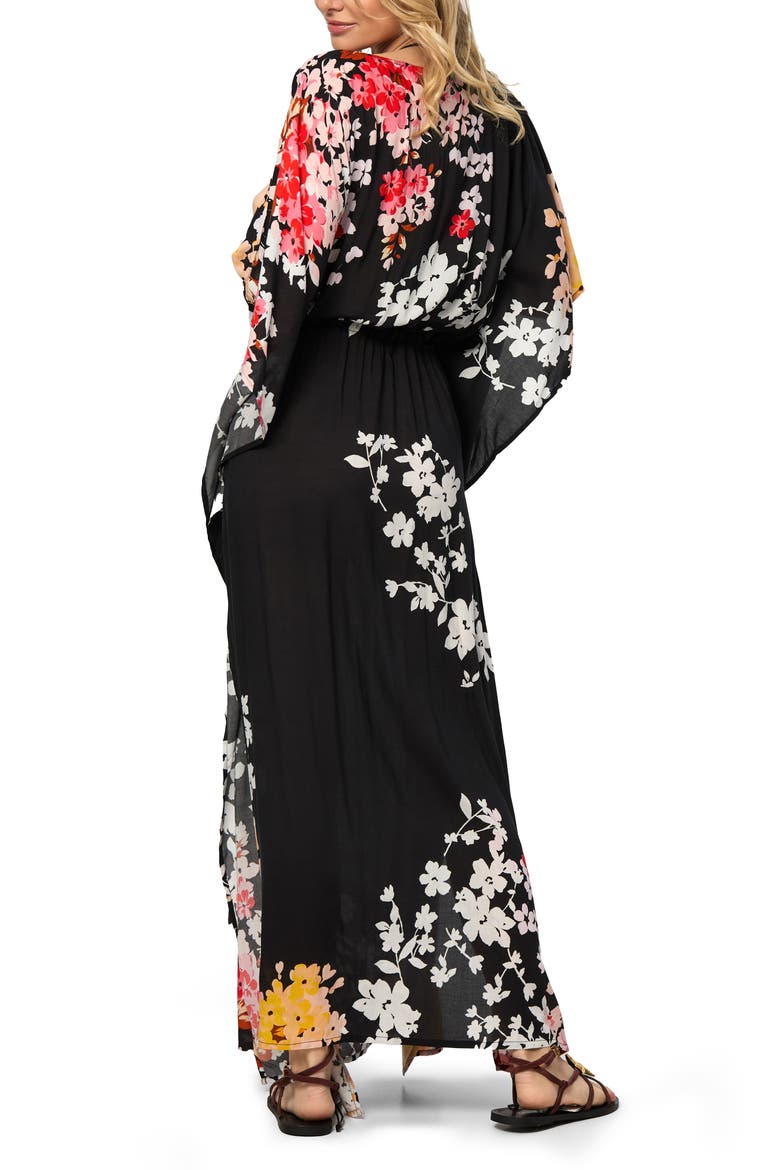 Floral Print Cover-Up Kaftan, Alternate, color, BLACK COMBO