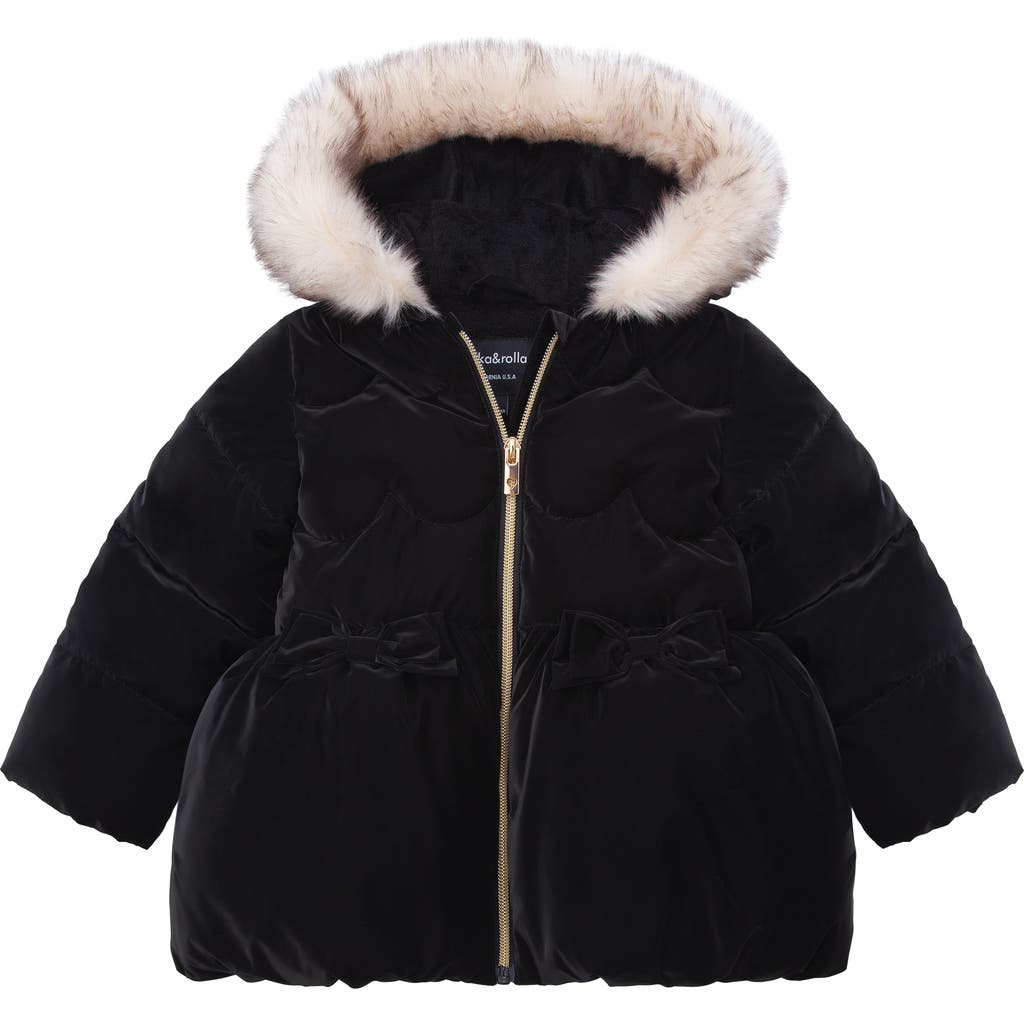 Rokka&rolla Kids' Luxe Bow Puffer Coat In Black
