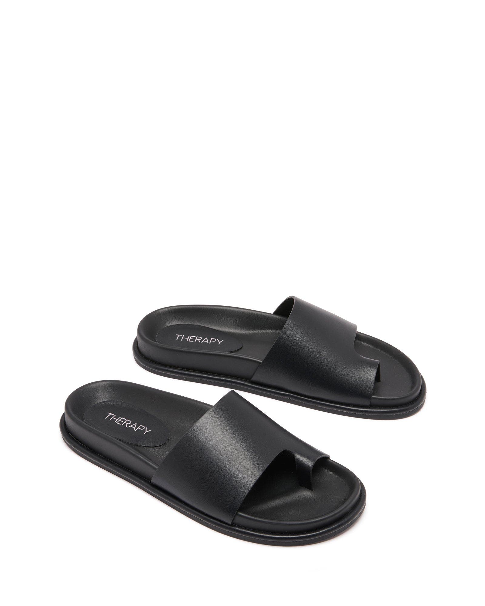 Myles open round toe sandal, Alternate, color, Black Smooth Pu