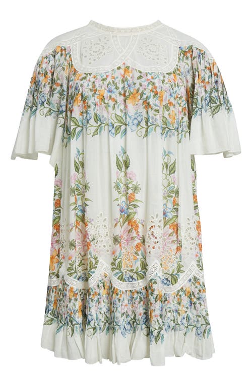 Farm Rio Sweet Bloom Cotton Eyelet Shift Dress In Off-white