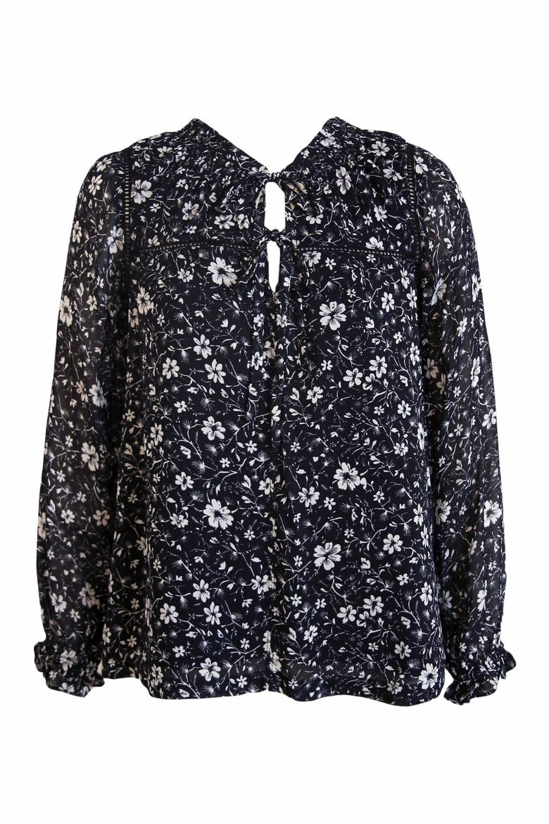 Annette Tie Blouse, Alternate, color, Black/White Floral