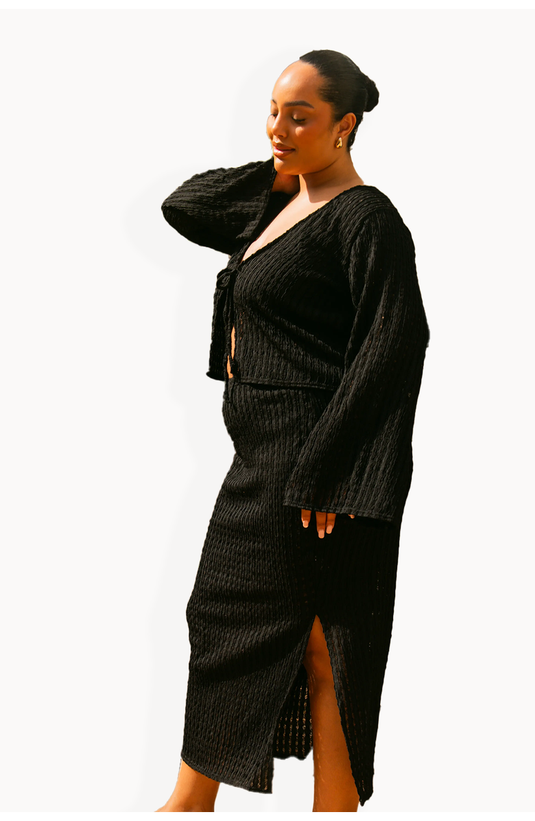 FASHION-SZN CURVE Curve Crochet Resort Midi Skirt, Alternate, color, Black