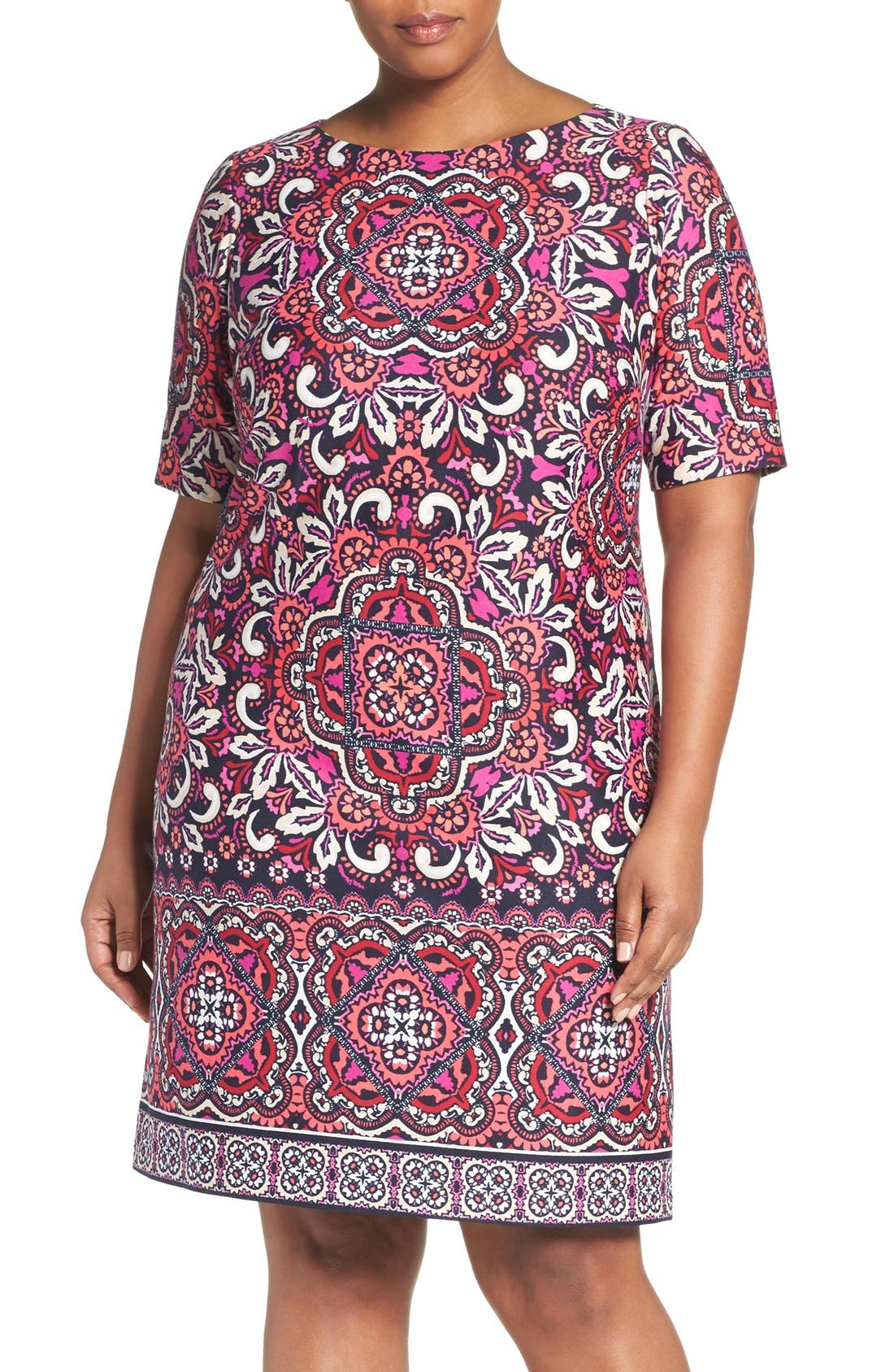 Eliza J Border Print Ponte Shift Dress