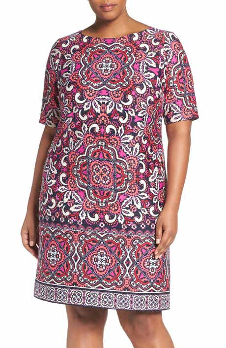 Eliza J Border Print Ponte Shift Dress