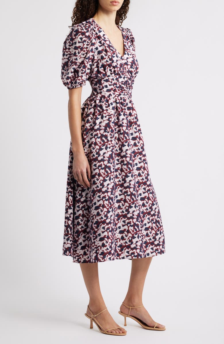 Caslon<sup>®</sup> Puff Sleeve Heart Midi Dress, Alternate, color, Red- Pink Addie Abstract