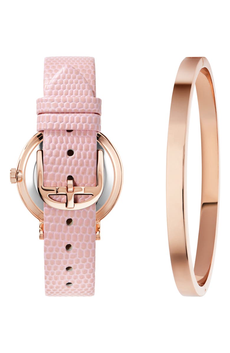Ted Baker London Phylipa Leather Strap Watch & Bangle Bracelet Set, 34mm, Alternate, color, Rose Gold/ Pink/ Pink