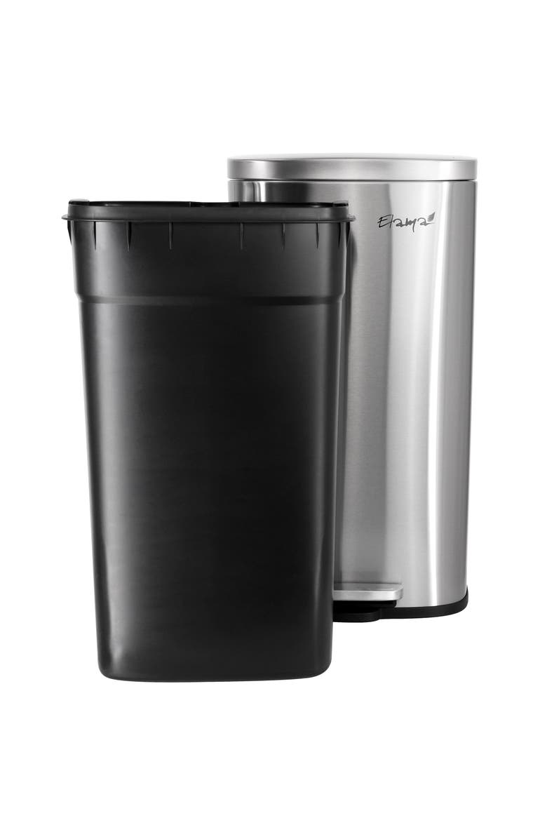 Elama 2 piece 8 Gallon Each 30 Liter Rectangular Stainless Steel Twin Step Trash Bins with Slow Close Mechanism, Alternate, color, Silver