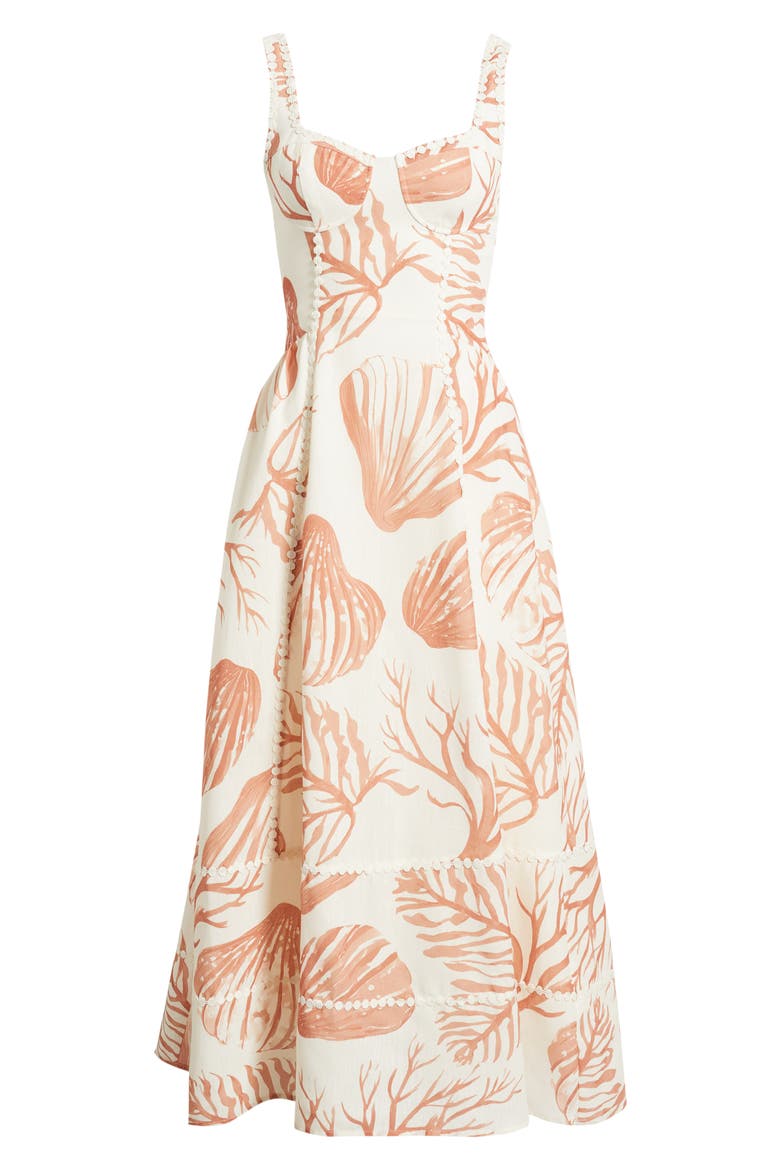 Embroidered Trim Seamed Cup Midi Dress, Alternate, color, CREAM MULTI