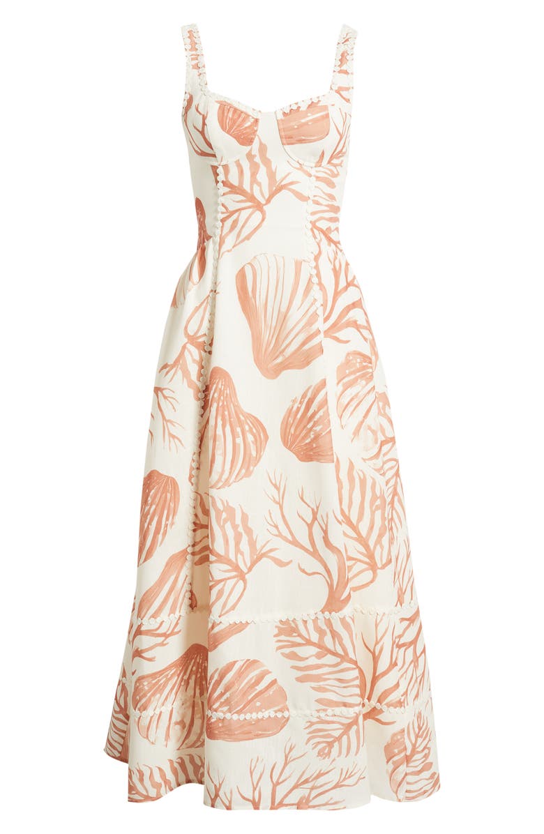 MOON RIVER Embroidered Trim Seamed Cup Midi Dress, Main, color, Cream Multi