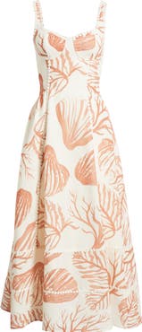 MOON RIVER Embroidered Trim Seamed Cup Midi Dress