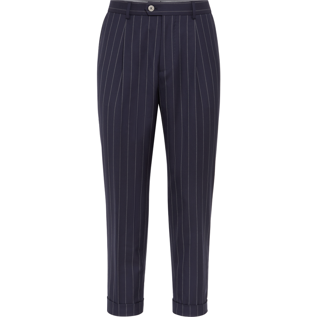 Brunello Cucinelli Chalk Stripe Trousers In Blue