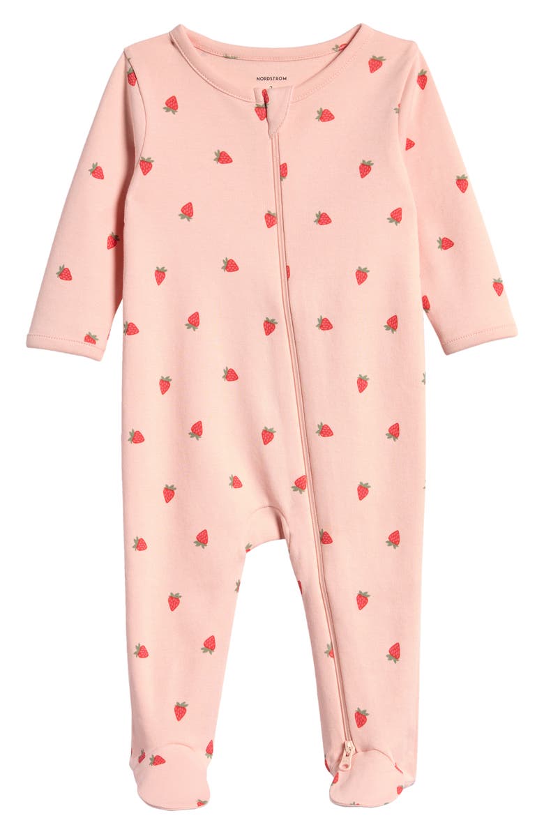 Nordstrom Print Cotton Footie Romper, Main, color, Pink Chintz Strawberries