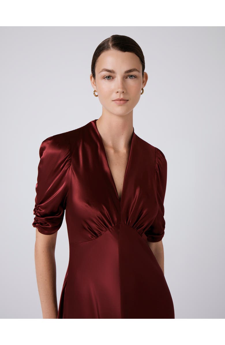 Ghost London Mia Satin V Neck Midi Tea Dress, Alternate, color, Burgundy
