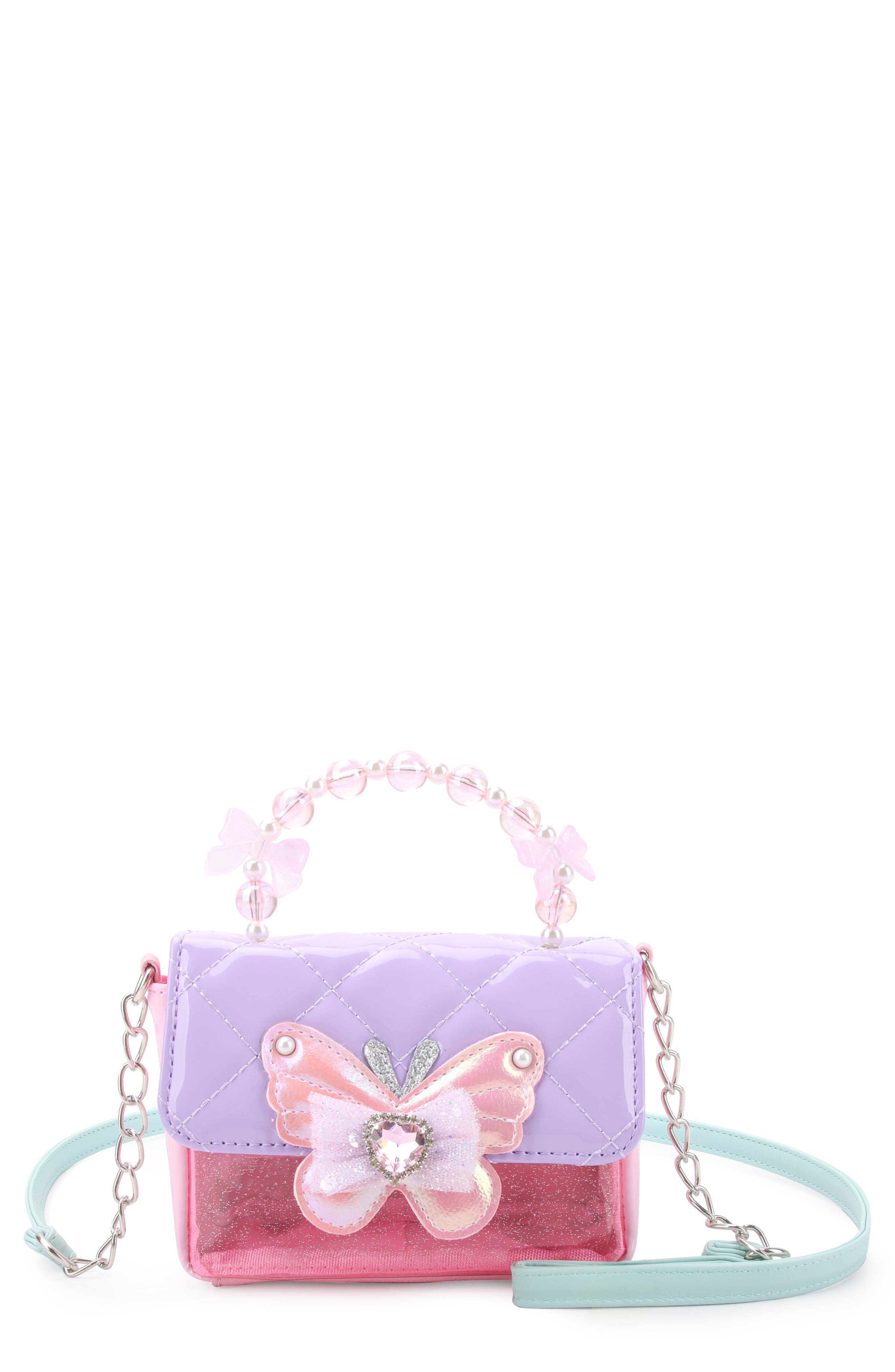 OMG Accessories Kids' Butterfly Beaded Top Handle Bag