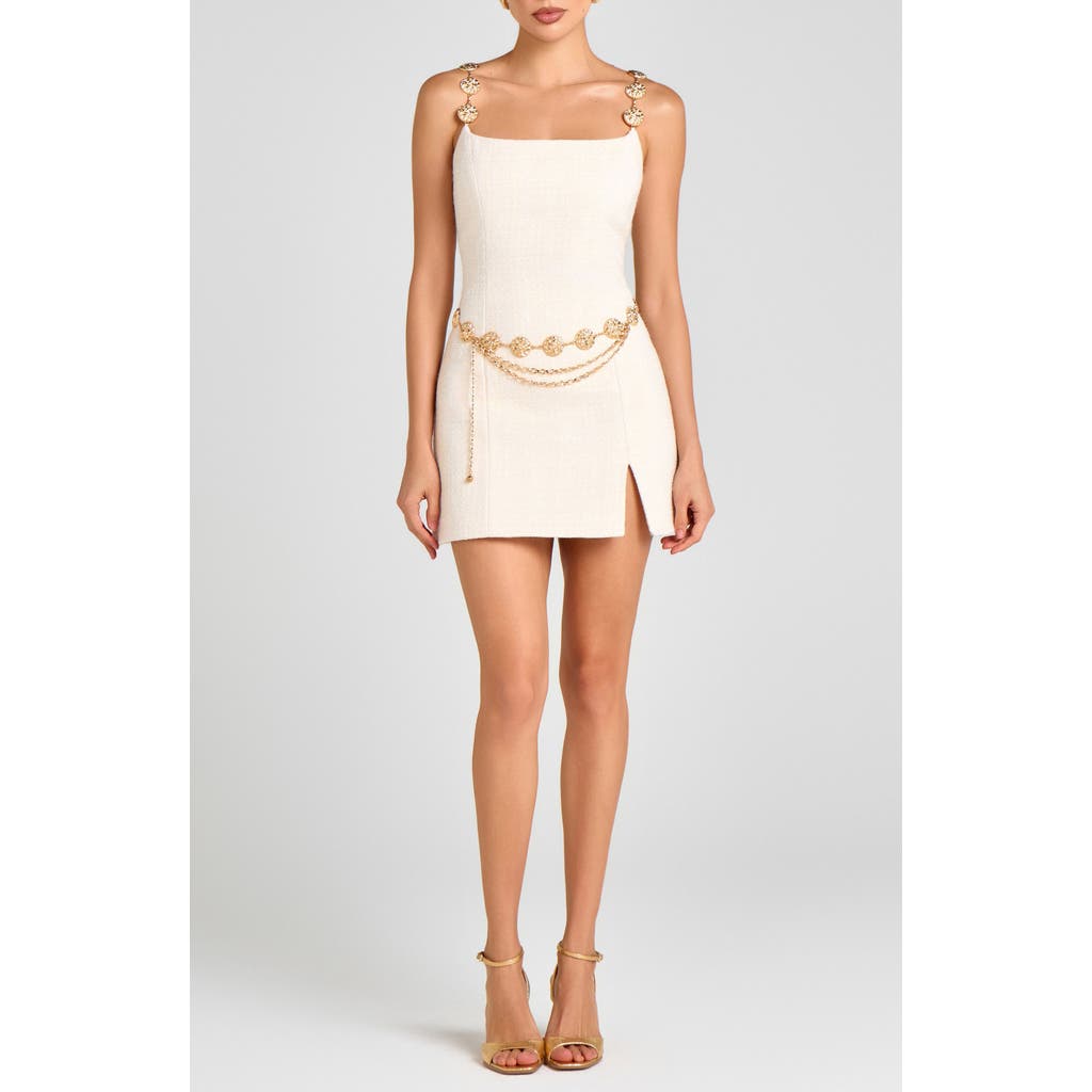 Nadine Merabi Chain Belt Tweed Cocktail Minidress In White