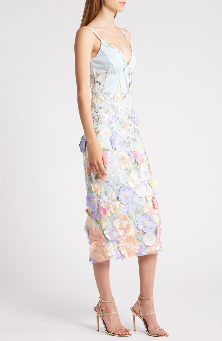 bebe Floral Embroidery Midi Dress, Alternate, color, Blue Multi