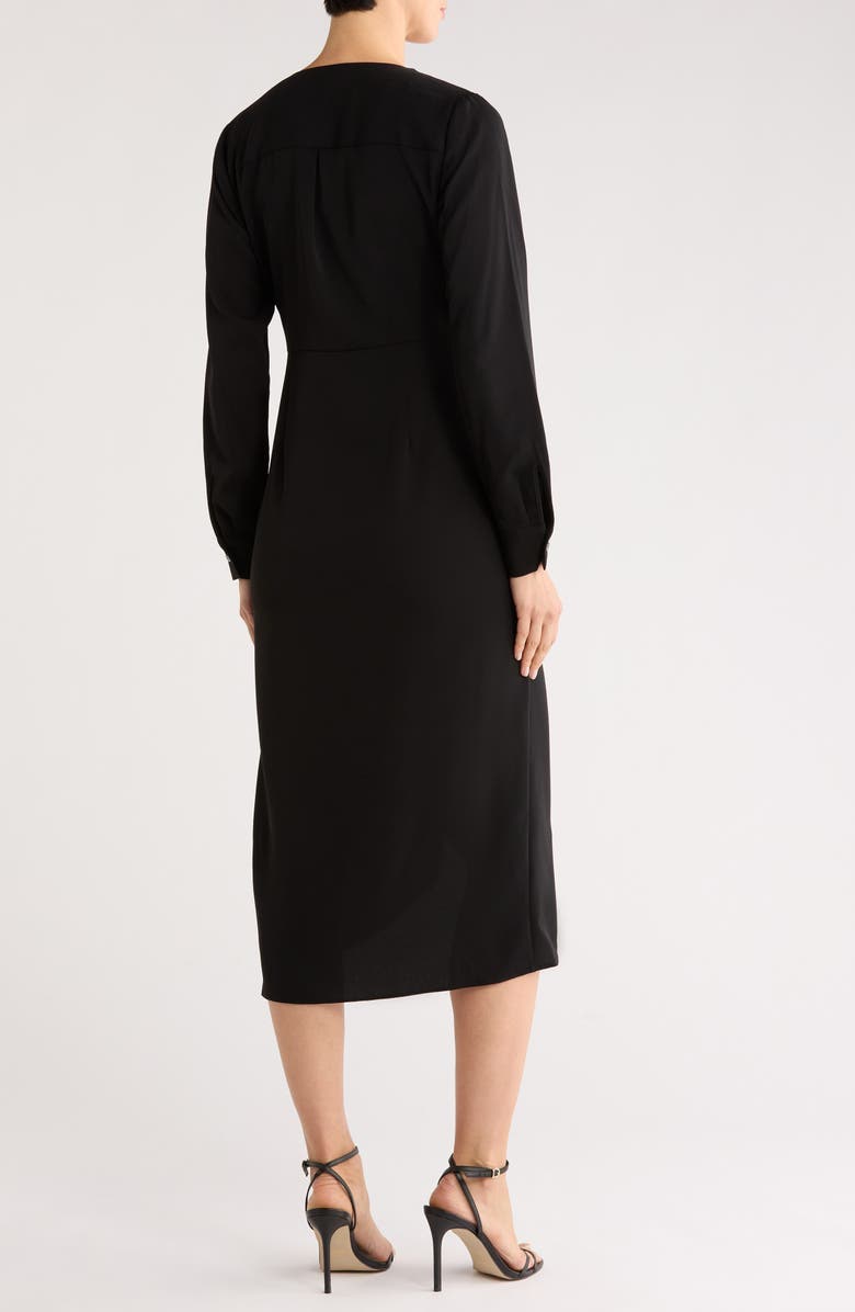 DKNY Long Sleeve Faux Wrap Midi Dress, Alternate, color, Black