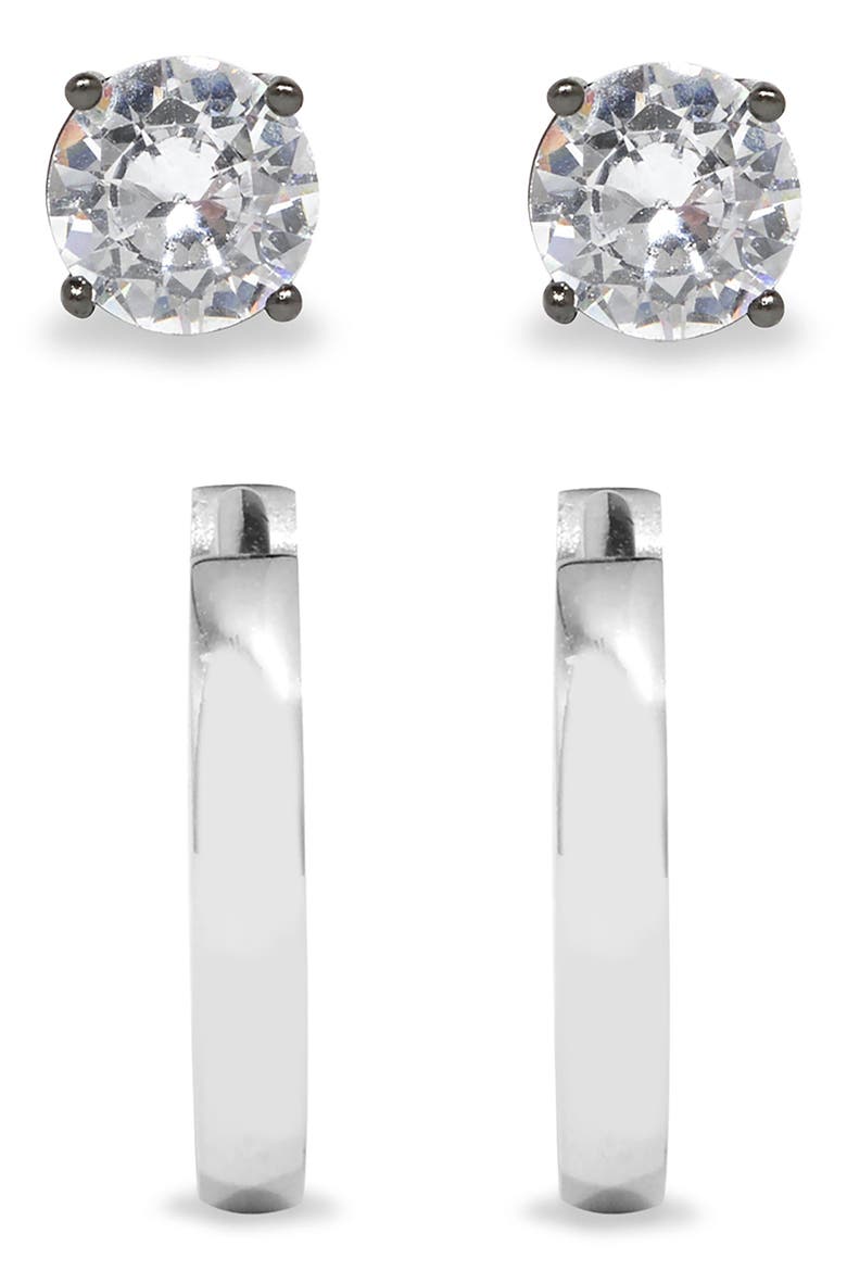 Men's Hoops & Cubic Zirconia Stud Earrings Set, Main, color, SILVER