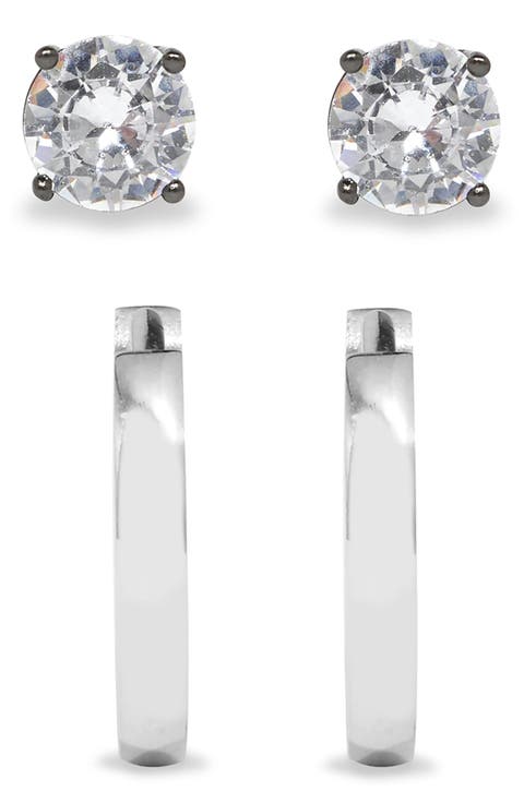 Men's Hoops & Cubic Zirconia Stud Earrings Set