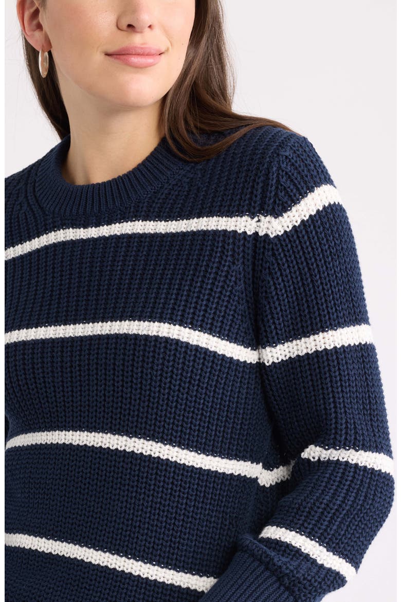 Striped Shaker Stitch Crewneck Sweater, Alternate, color, NAVY- IVORY FIA STRIPE