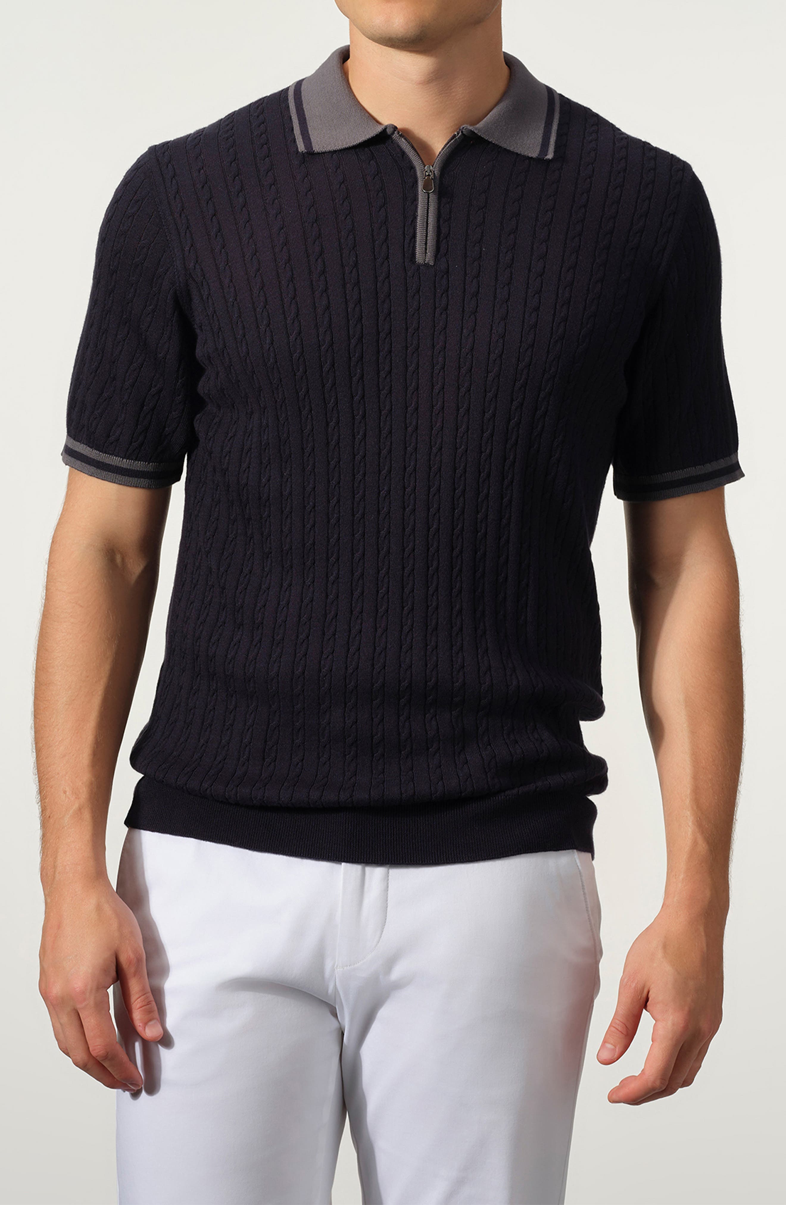 STUDIO GARNET LOS ANGELES Cable Knit Polo Sweater