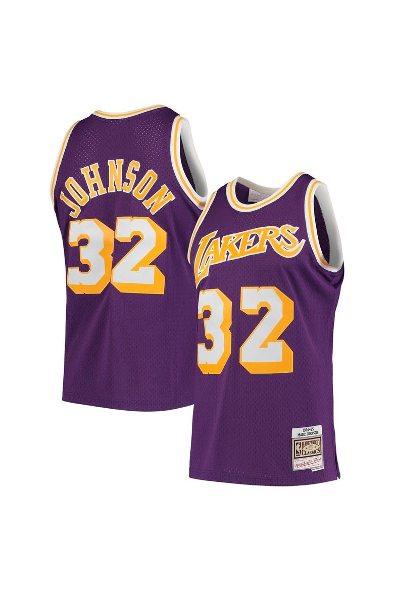 Men's Mitchell & Ness Magic Johnson Purple Los Angeles Lakers 1984/85 Hardwood Classics Swingman Jersey, Alternate, color, Purple
