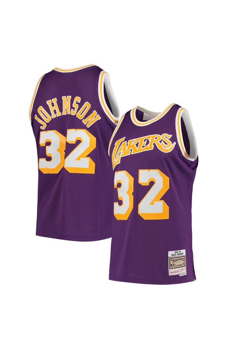 Mitchell & Ness Men's Mitchell & Ness Magic Johnson Purple Los Angeles Lakers 1984/85 Hardwood Classics Swingman Jersey, Alternate, color, Purple