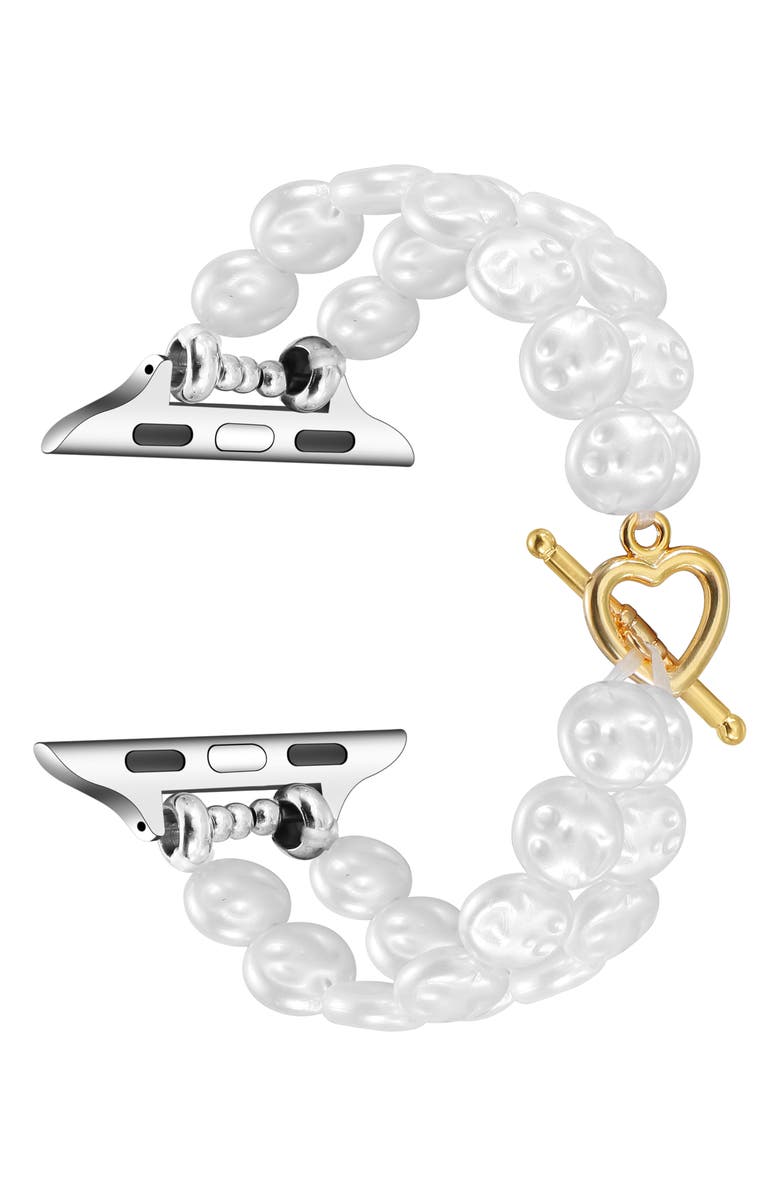 The Posh Tech Eloise Imitation Pearl Apple Watch<sup>®</sup> Bracelet Watchband, Alternate, color, White