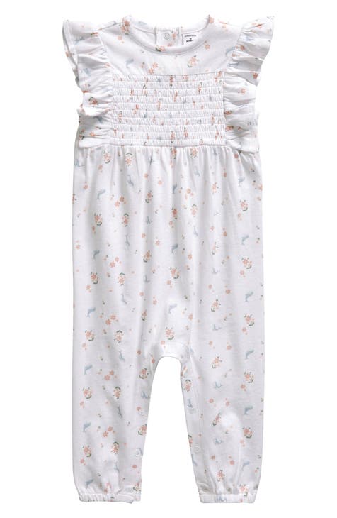 Floral Ruffle Smocked Cotton Romper (Baby)