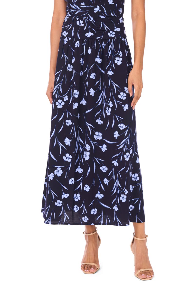 Floral Shirred Maxi Skirt, Alternate, color, CLASSIC NAVY