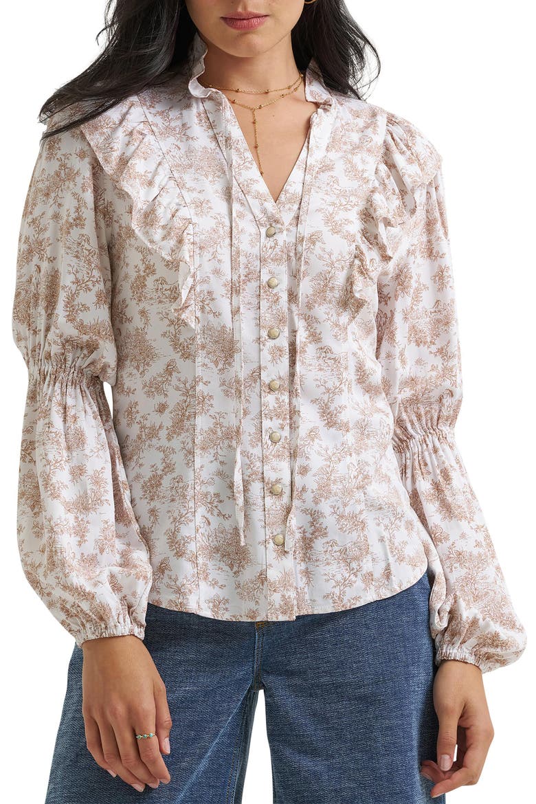 Folk Floral Ruffle Western Shirt, Main, color, FOLK FLORAL