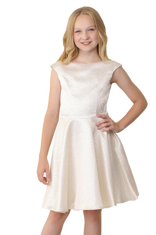 Un Deux Trois Cap Sleeve Boat Neck Dress In Longer Length In Neutral