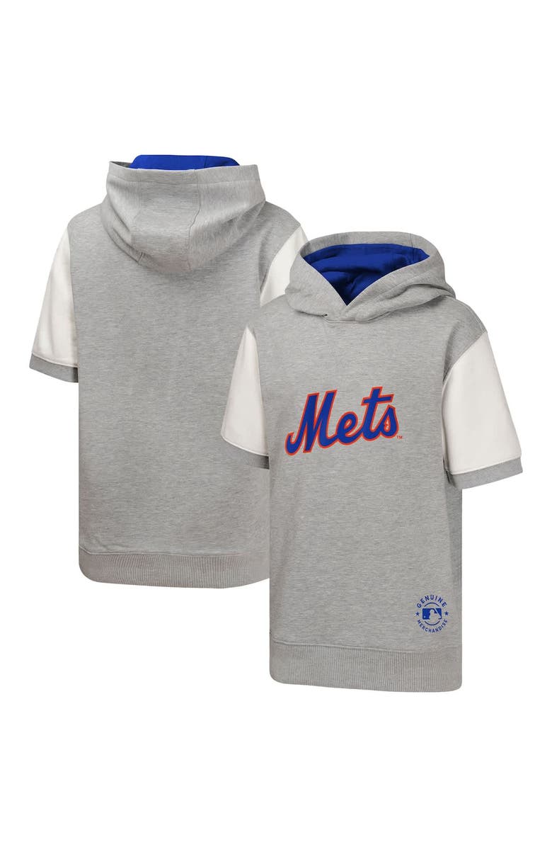 Outerstuff Youth  Heather Gray New York Mets Line Up Short Sleeve Pullover Hoodie, Main, color, 