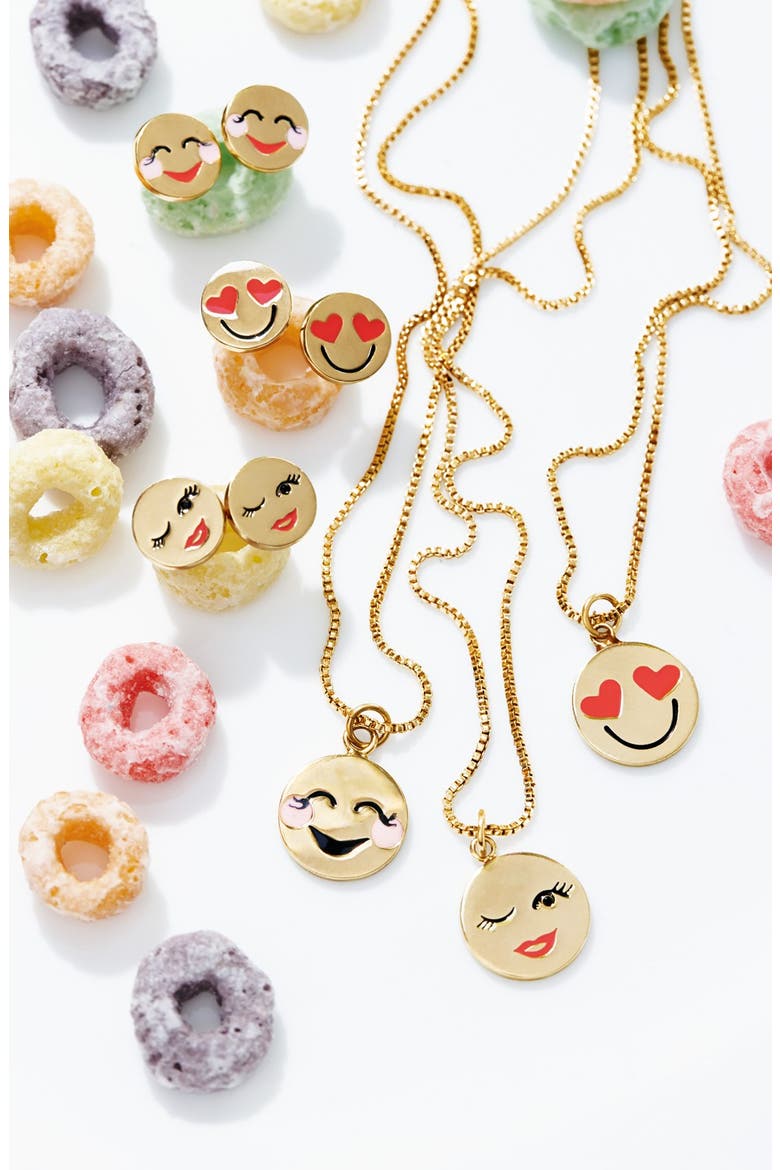 'tell all' emoji pendant necklace, Alternate, color, GOLD- WINKING