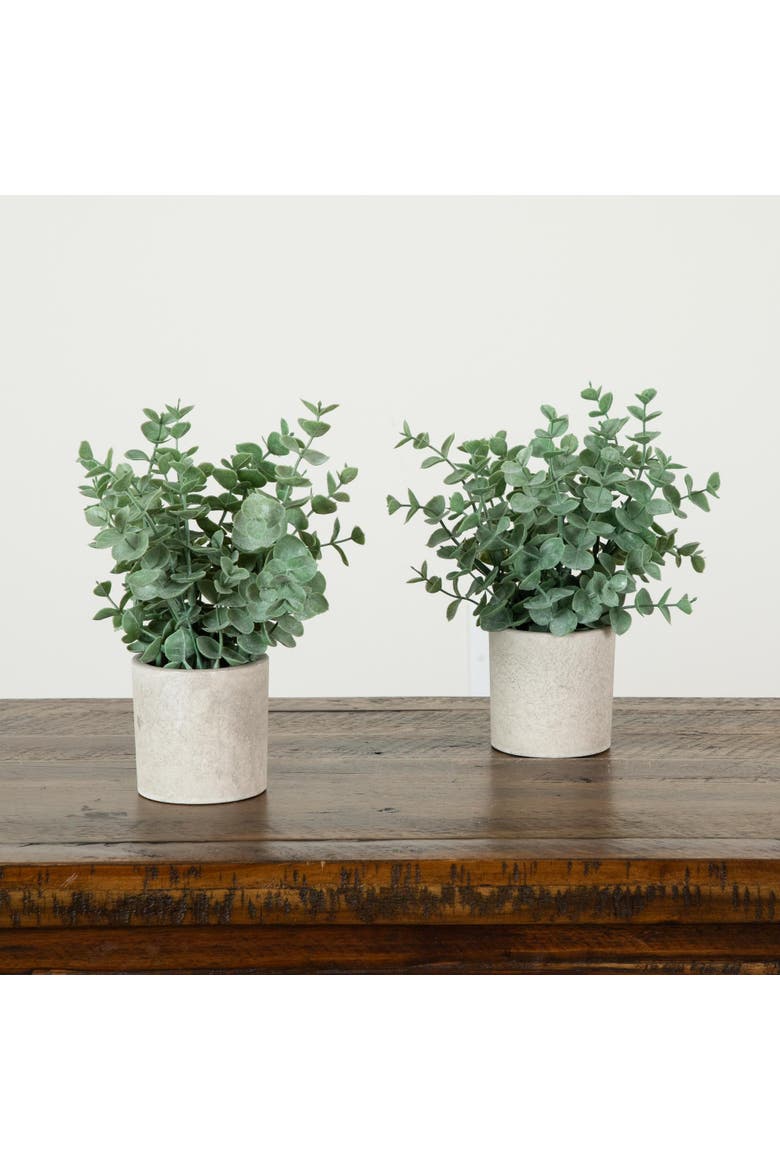 8-in Artificial Baby Blue Eucalyptus in Decorative Planter - Set of 2, Alternate, color, Green