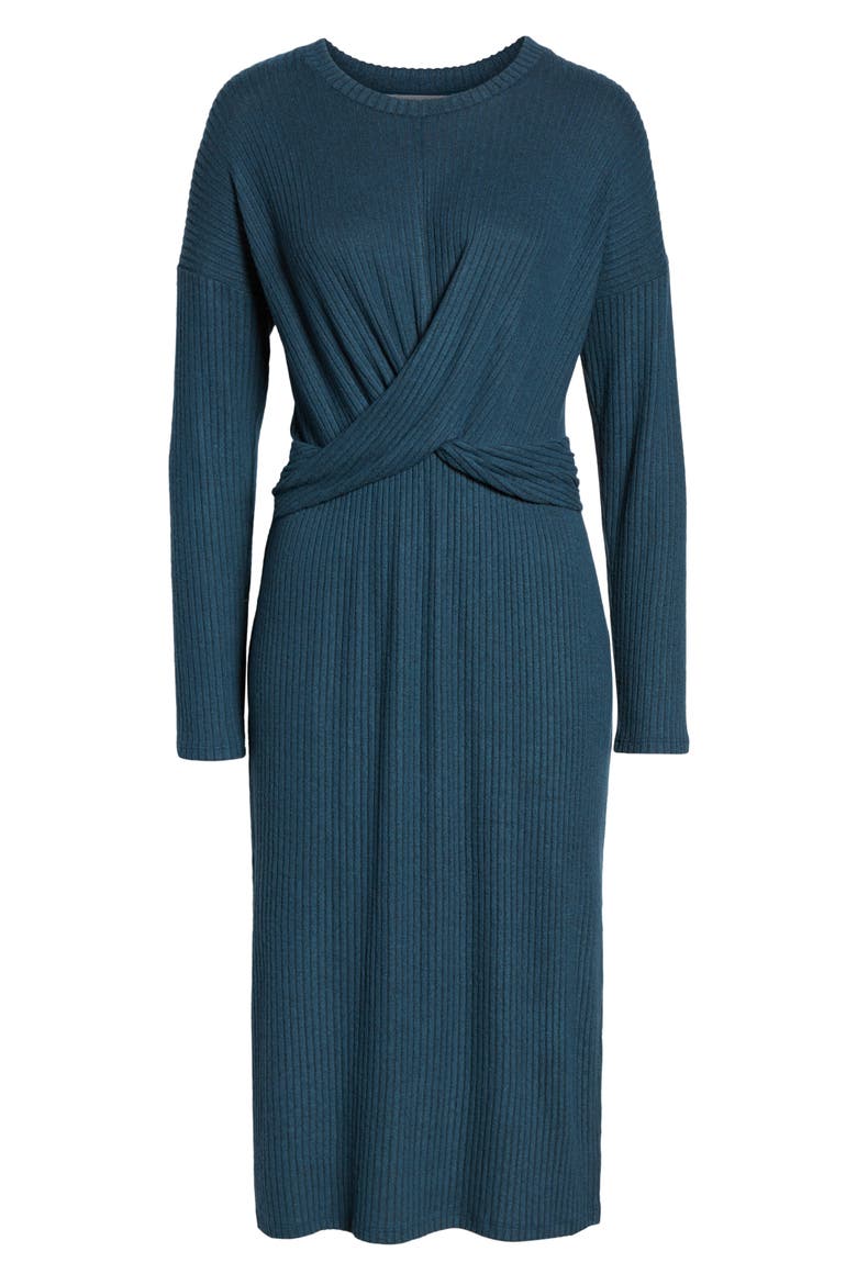 Rib Knit Midi Dress, Alternate, color, MIDNIGHT NAVY
