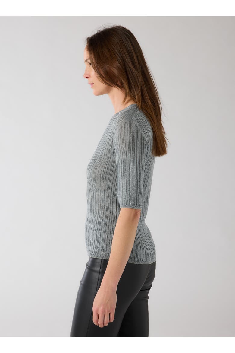 Metallic Rib Elbow Sleeve Crewneck, Alternate, color, METAL SILVER
