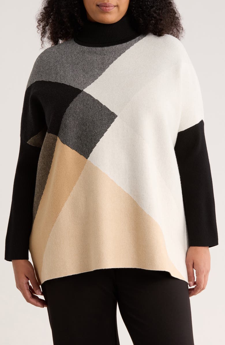 Jones New York Jacquard Turtleneck Sweater, Main, color, Cafe Au Lait Multi